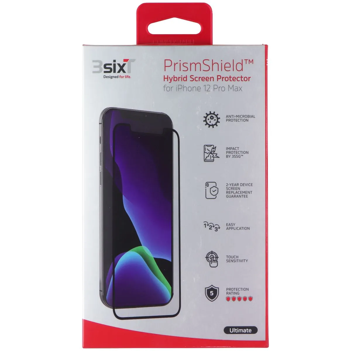 3SIXT PrismShield Ultimate Hybrid Screen Protector for Apple iPhone 12 Pro Max Protective Film Shield Tablet Screen Armor