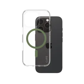 Long Lasting Clear Protection CARE by PanzerGlass? Urban Combat Case Transparent w. Green MagSafe iPhone 16 Pro