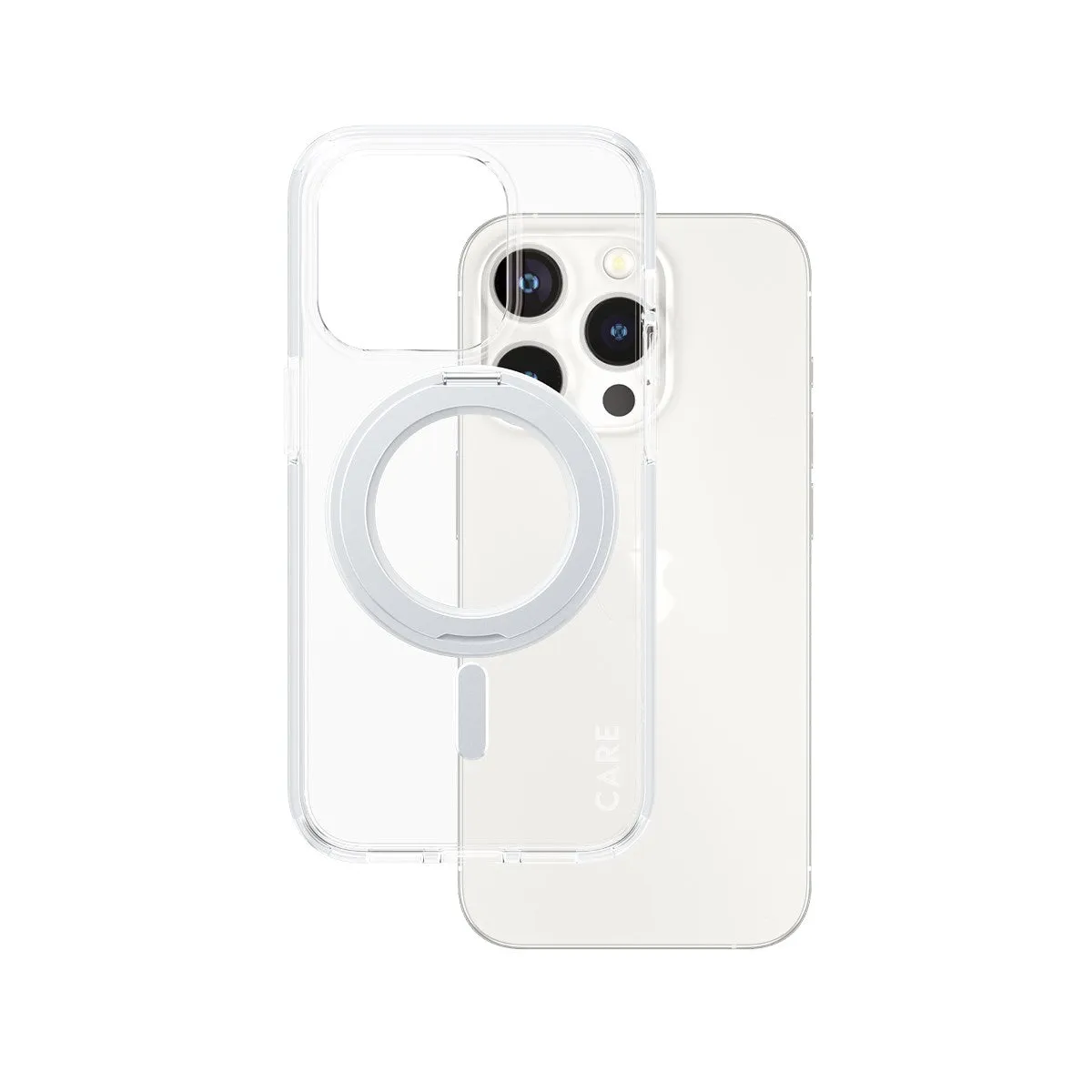 Travel Accessory CARE by PanzerGlass? Case Transparent w. Silver Kickstand & MagSafe iPhone 15 Pro