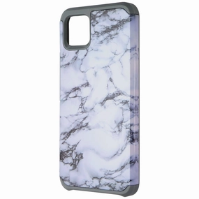 ASMYNA Premium Dual Layer Case for Google Pixel 4 XL - White Marble / Gray Soft Layered Design