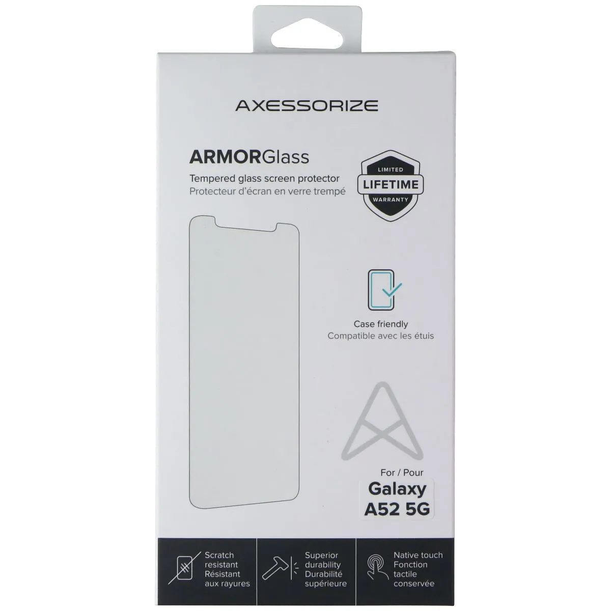 AXESSORIZE ArmorGlass Tempered Glass Screen Protector for Samsung Galaxy A52 5G fingerprint resistant glass