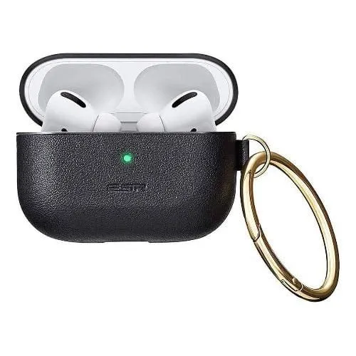 Black Leather Case - Apple AirPods Pro (1st Generation) soft grip daily airpods cover wireless charging friendly cover