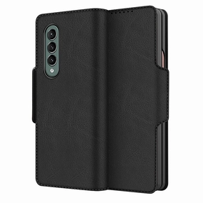 Trendy Look Black Leather Folio Wallet Case - Samsung Galaxy Z Fold3 and Fold3 5G