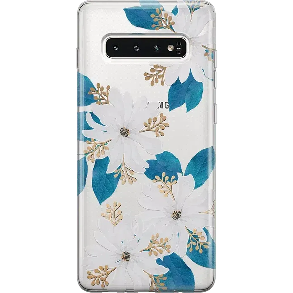 Durable Edge Blue and Gold Clear Floral Samsung Case