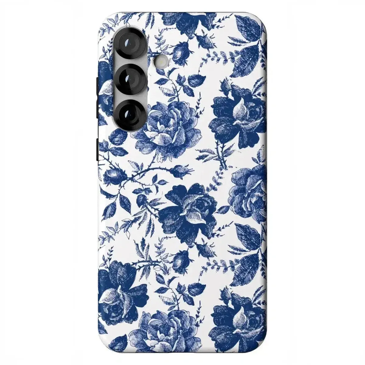 Smooth Texture Pattern Grip Layer Rose to Fame | Blue & White Rose Floral Samsung Case