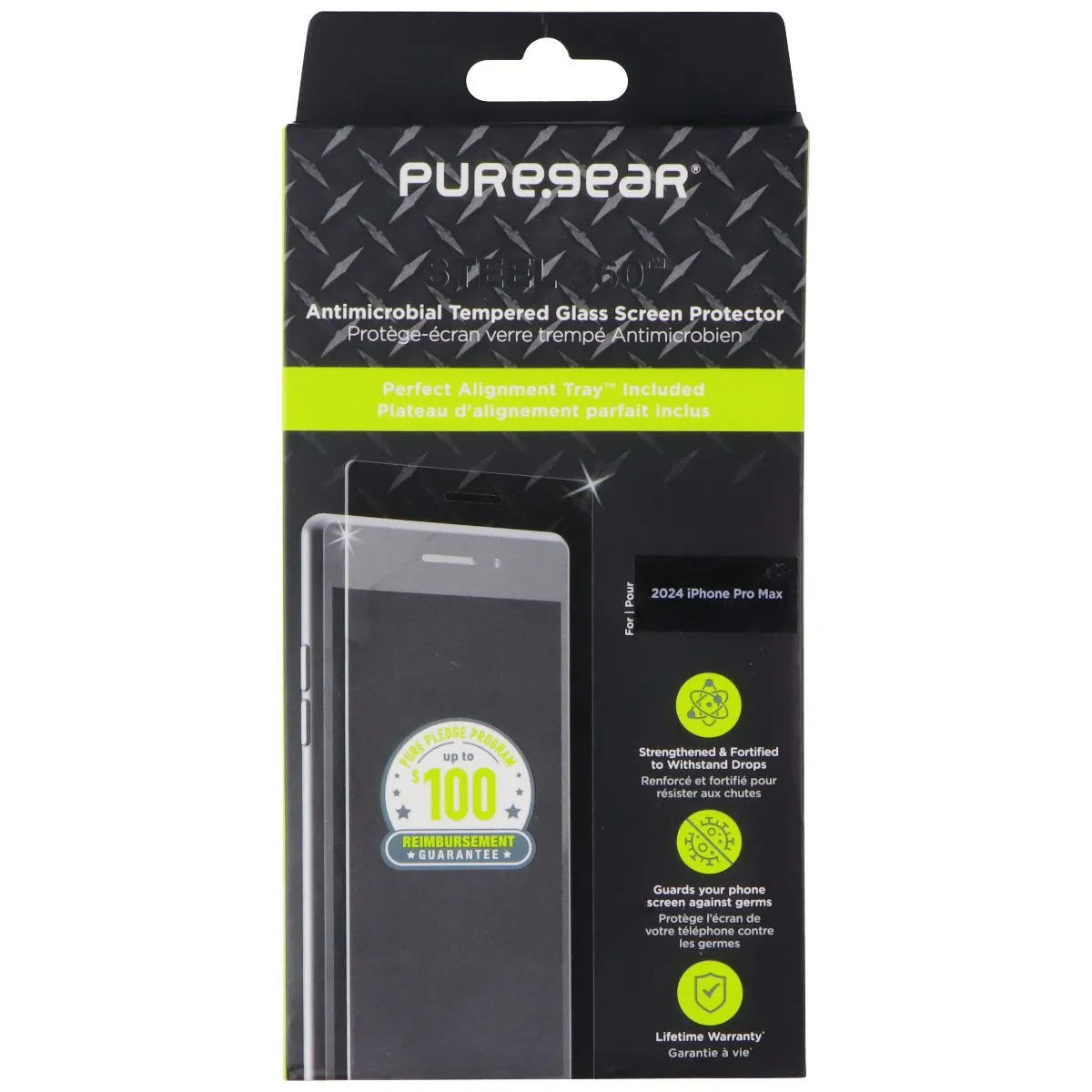 PureGear Steel 360 Tempered Glass Screen Protector for Apple iPhone 16 Pro Max Google Pixel Protector
