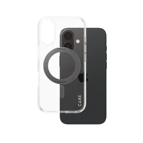 Soft Build Texture Premium Quality CARE by PanzerGlass? Case Transparent w. Black Kickstand & MagSafe iPhone 16