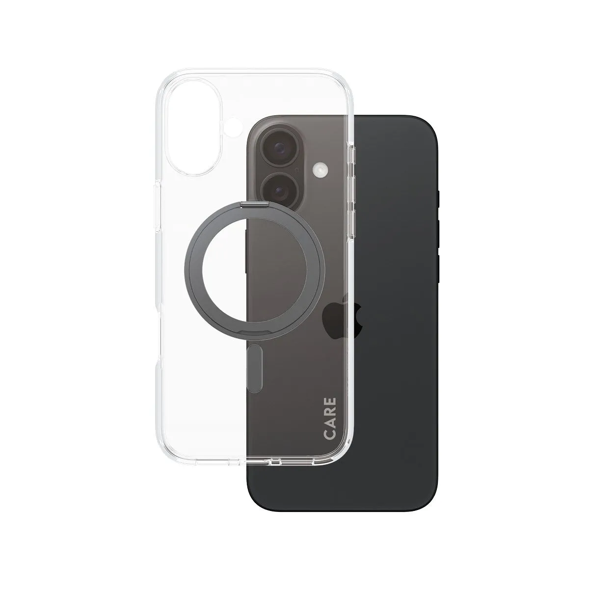 Minimal Texture Layer Minimal Grip CARE by PanzerGlass? Case Transparent w. Black Kickstand & MagSafe iPhone 16 Plus