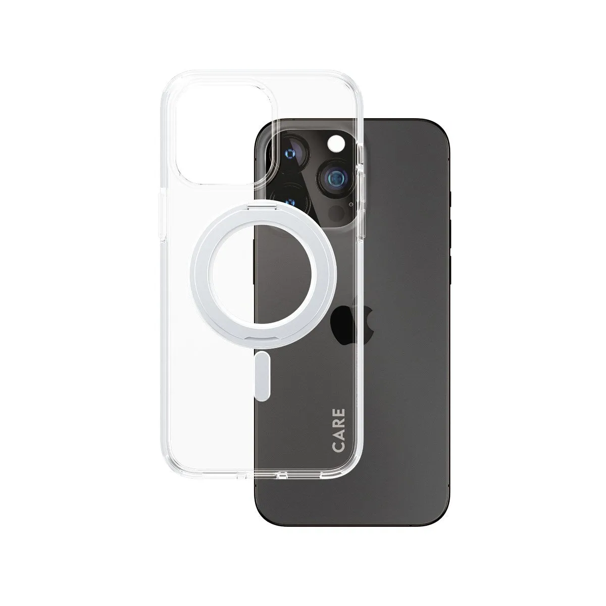 Rugged Design Style Protective Texture Finish CARE by PanzerGlass? Case Transparent w. Silver Kickstand & MagSafe iPhone 15 Pro Max