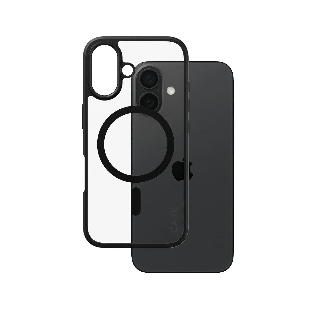 CARE by PanzerGlass? Urban Combat Case Transparent w. Black Frame & MagSafe iPhone 16 Glossy Texture Layer Flexible Pattern