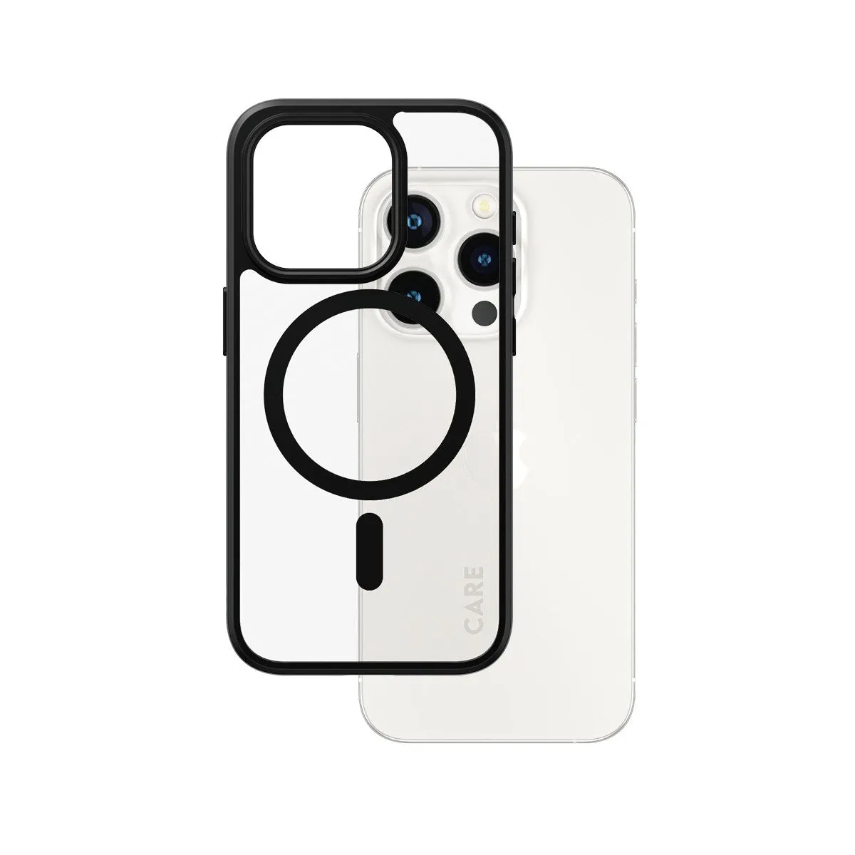 CARE by PanzerGlass? Urban Combat Case Transparent w. Black MagSafe iPhone 15 Pro Durable Texture Layer