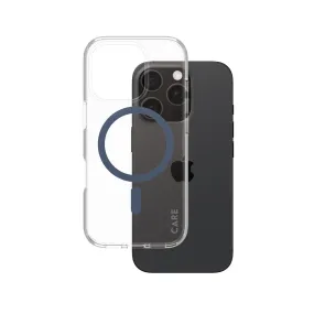 Flexible Fit Protective Corners CARE by PanzerGlass? Urban Combat Case Transparent w. Blue MagSafe iPhone 16 Pro
