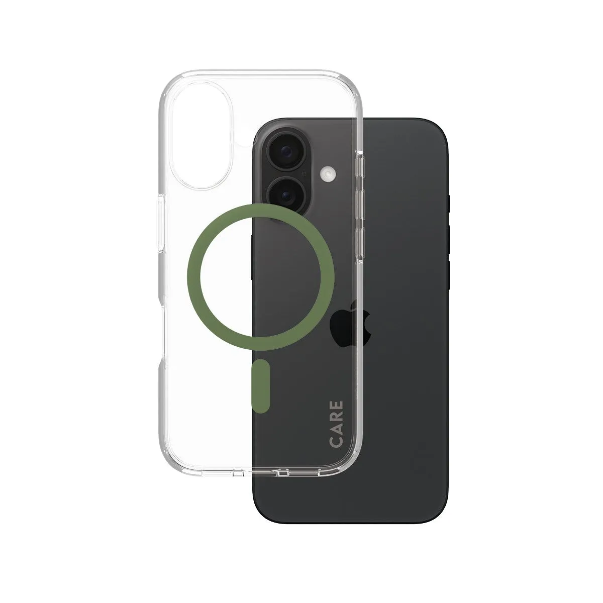 CARE by PanzerGlass? Urban Combat Case Transparent w. Green MagSafe iPhone 16 Rugged Look