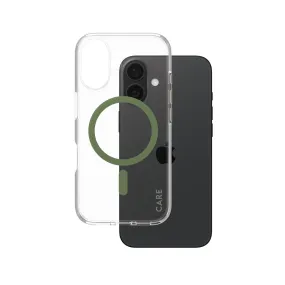 CARE by PanzerGlass? Urban Combat Case Transparent w. Green MagSafe iPhone 16 Rugged Look