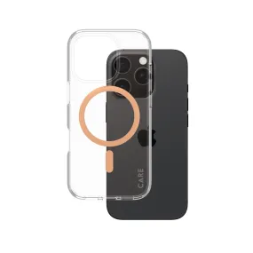 CARE by PanzerGlass? Urban Combat Case Transparent w. Peachy MagSafe iPhone 16 Pro slim fit Shock Frame