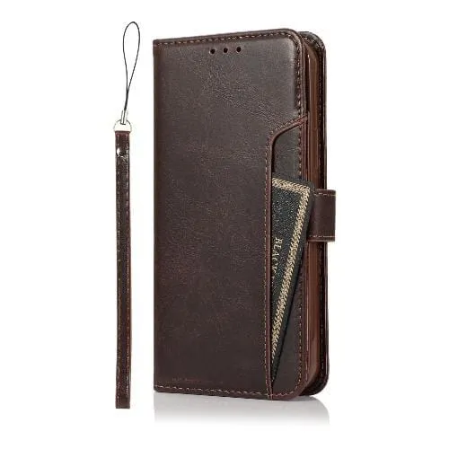 Indy Series Brown Leather Wallet Case - iPhone 12 and iPhone 12 Pro Modern Pattern Layer Rugged Surface Build