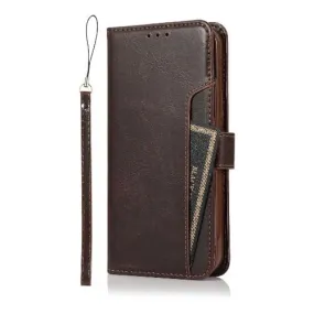 Indy Series Brown Leather Wallet Case - iPhone 12 and iPhone 12 Pro Modern Pattern Layer Rugged Surface Build