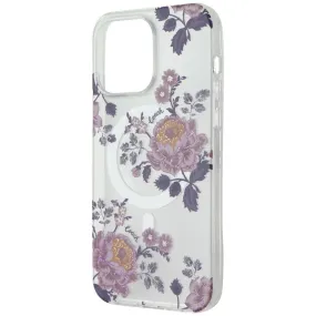 Durable Shell Soft Edge Texture Coach Protective Case for MagSafe for iPhone 14 Pro Max - Moody Floral / Purple