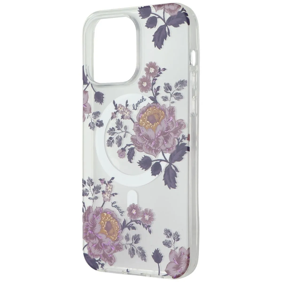 Durable Shell Soft Edge Texture Coach Protective Case for MagSafe for iPhone 14 Pro Max - Moody Floral / Purple