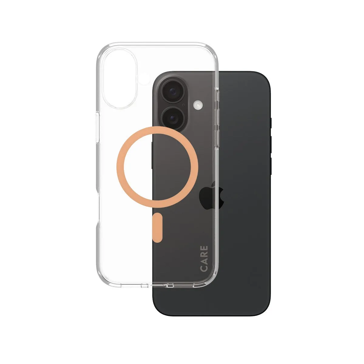 Luxury Texture Design CARE by PanzerGlass? Urban Combat Case Transparent w. Peachy MagSafe iPhone 16 Plus