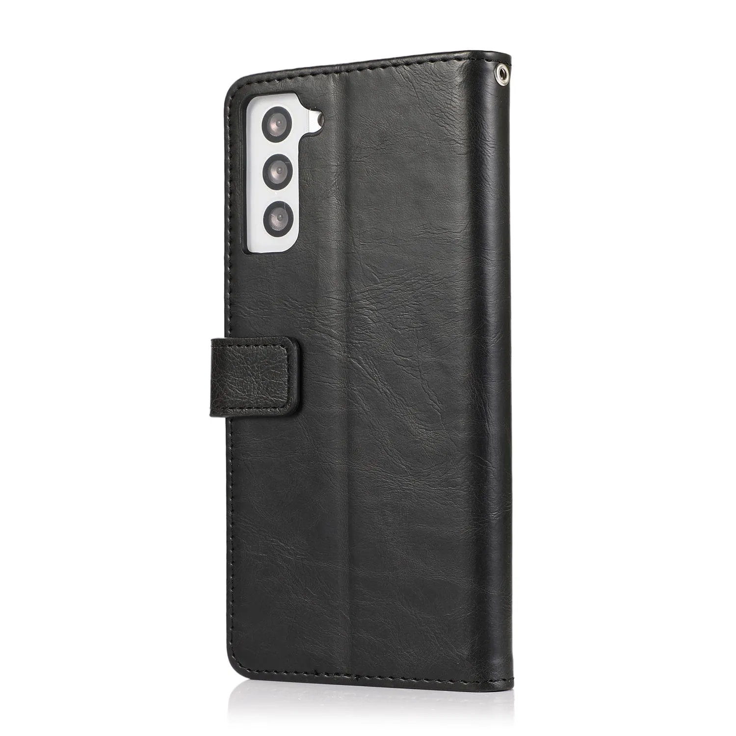 Smooth Outline Folio Black Leather Wallet Case - Samsung Galaxy S22