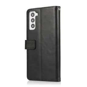 Smooth Outline Folio Black Leather Wallet Case - Samsung Galaxy S22