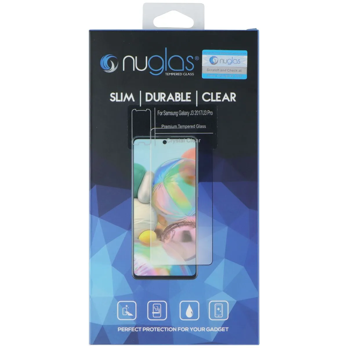 Nuglas Crystal Clear Tempered Glass for Samsung Galaxy J3 2017 / J3 Pro - Clear Screen Defense Pro