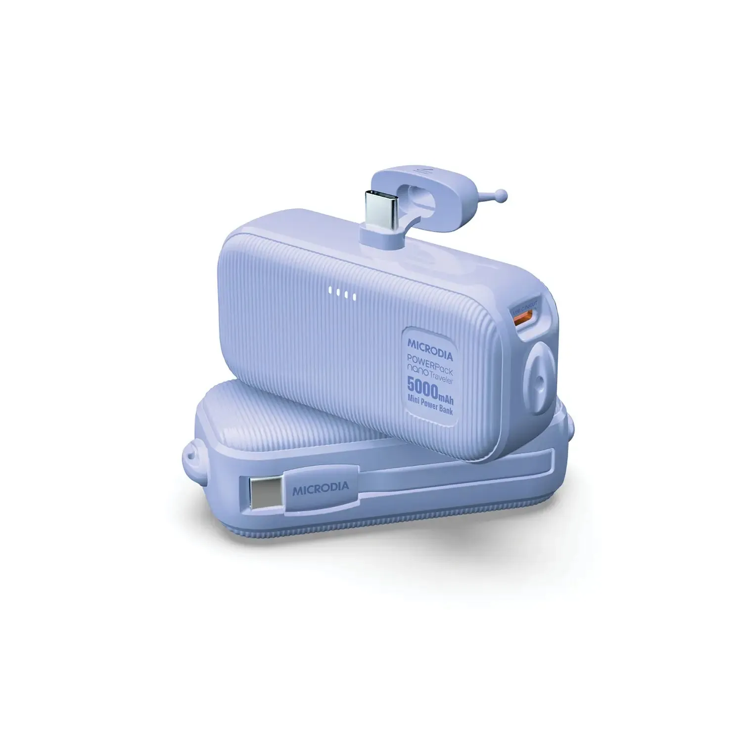 MICRODIA POWERPack? Nano Traveler 10W Mini Portable Power Bank, 5000mAh with Built-in USB-C Connector   USB-C Cable Minimalist Aesthetic Soft Silicone