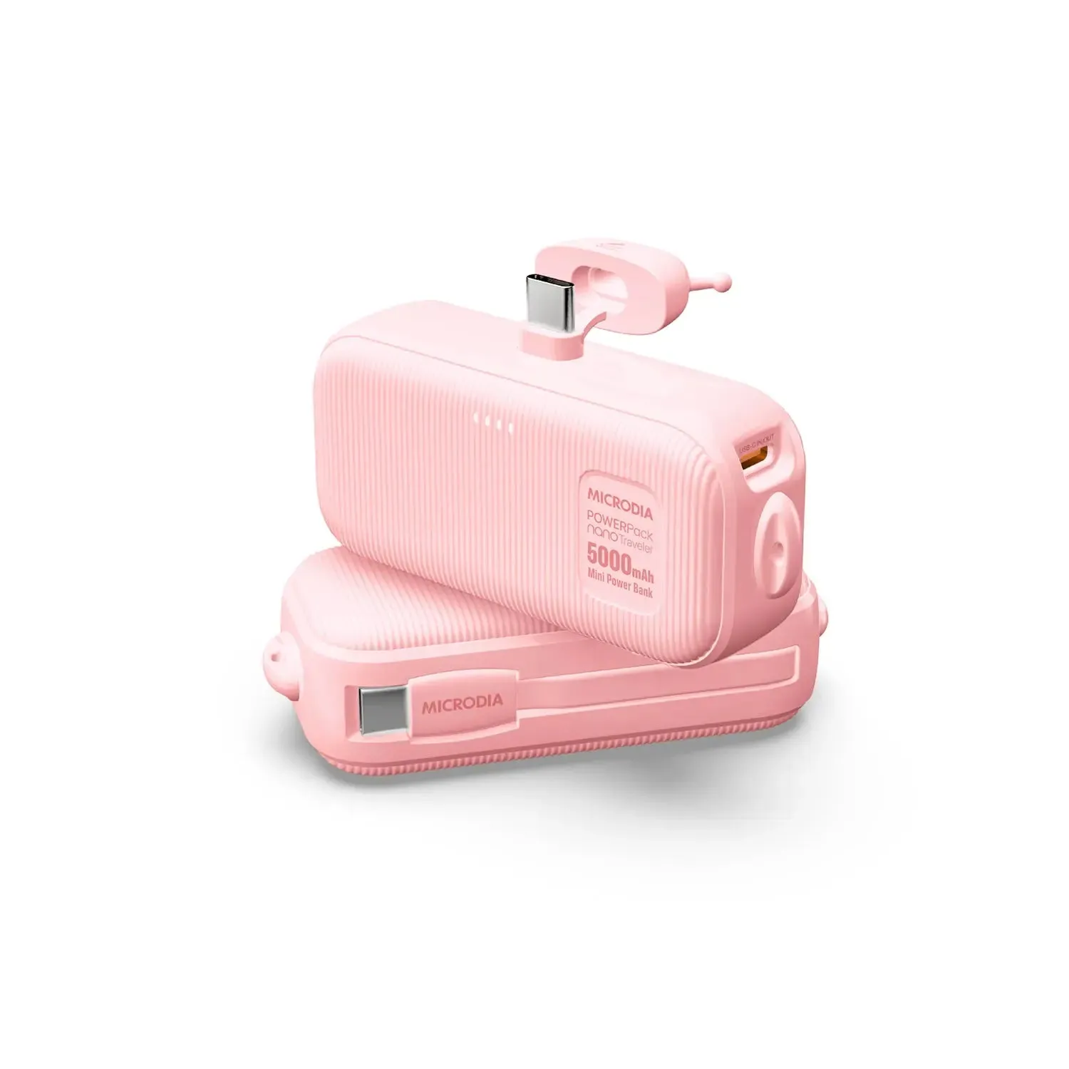 Durable Shape MICRODIA POWERPack? Nano Traveler 10W Mini Portable Power Bank, 5000mAh with Built-in USB-C Connector   USB-C Cable
