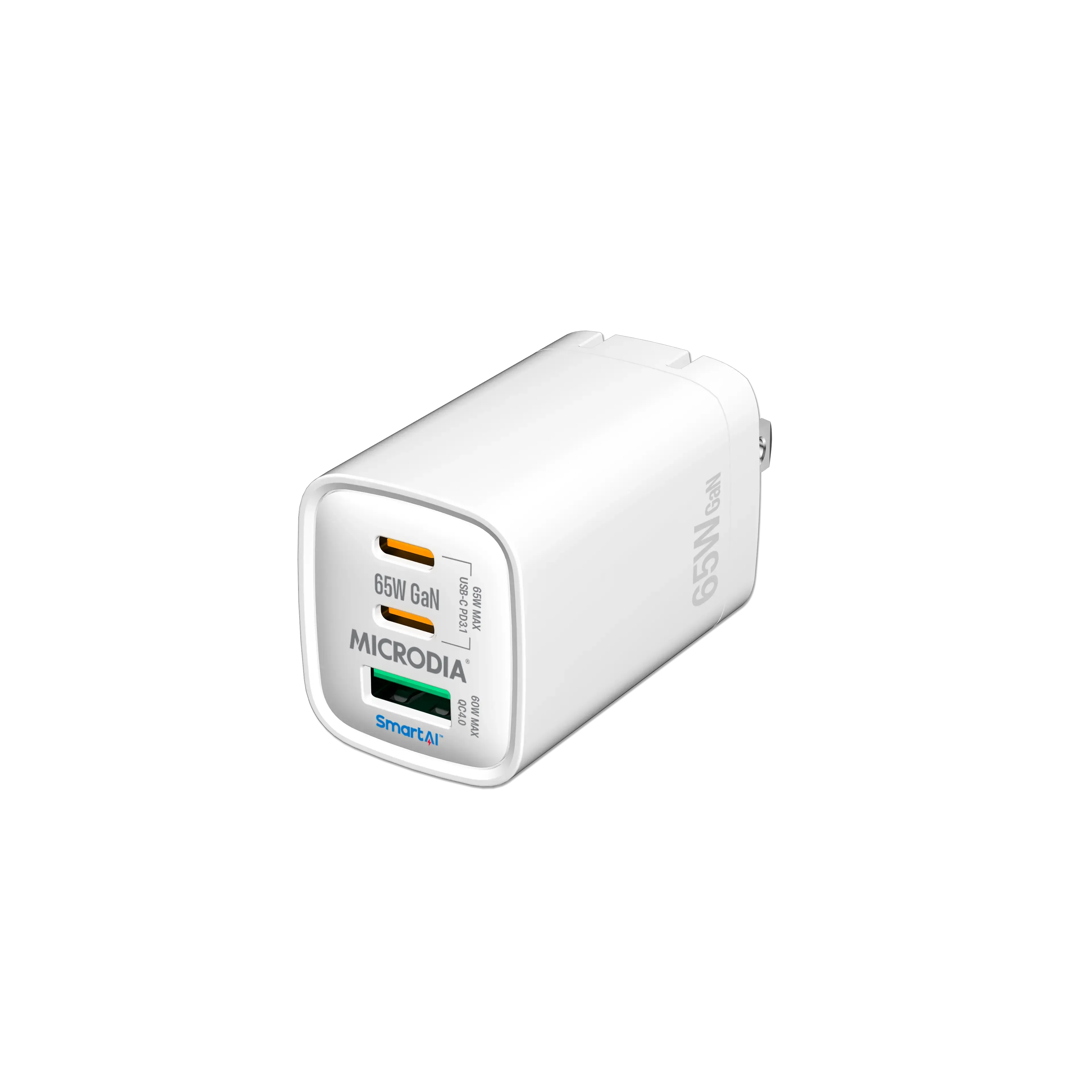 Soft Finish MICRODIA SMARTCube? Nano 65W, GaN Wall Charger, Dual USB-C PD3.1