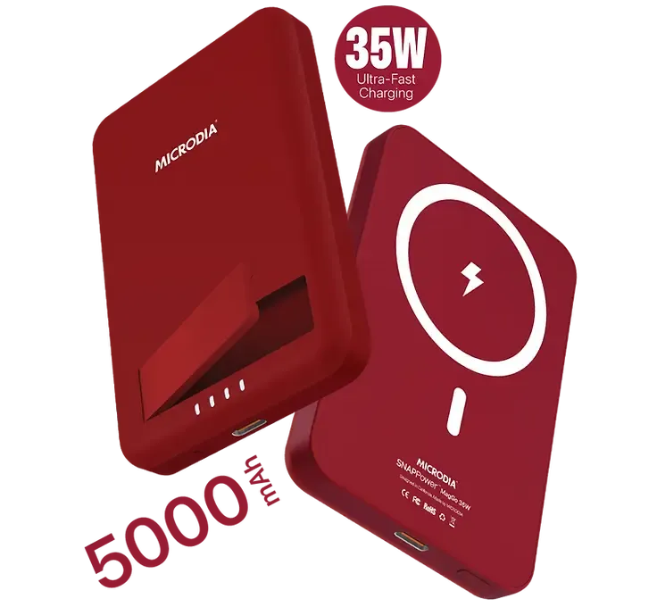 Shock absorption MICRODIA SNAPPower? MagGo 35W, 5000mAh Magnetic Wireless Power Bank, 15W Wireless Output   20W USB-C PD Output with Kickstand