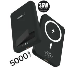 Stylish Detailing MICRODIA SNAPPower? MagGo 35W, 5000mAh Magnetic Wireless Power Bank, 15W Wireless Output   20W USB-C PD Output with Kickstand