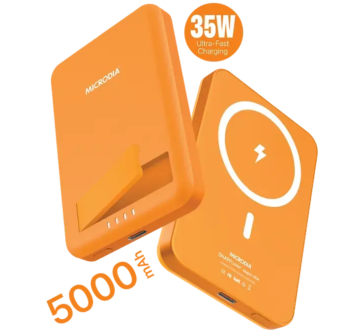 Matte Protection Rugged Outline MICRODIA SNAPPower? MagGo 35W, 5000mAh Magnetic Wireless Power Bank, 15W Wireless Output   20W USB-C PD Output with Kickstand