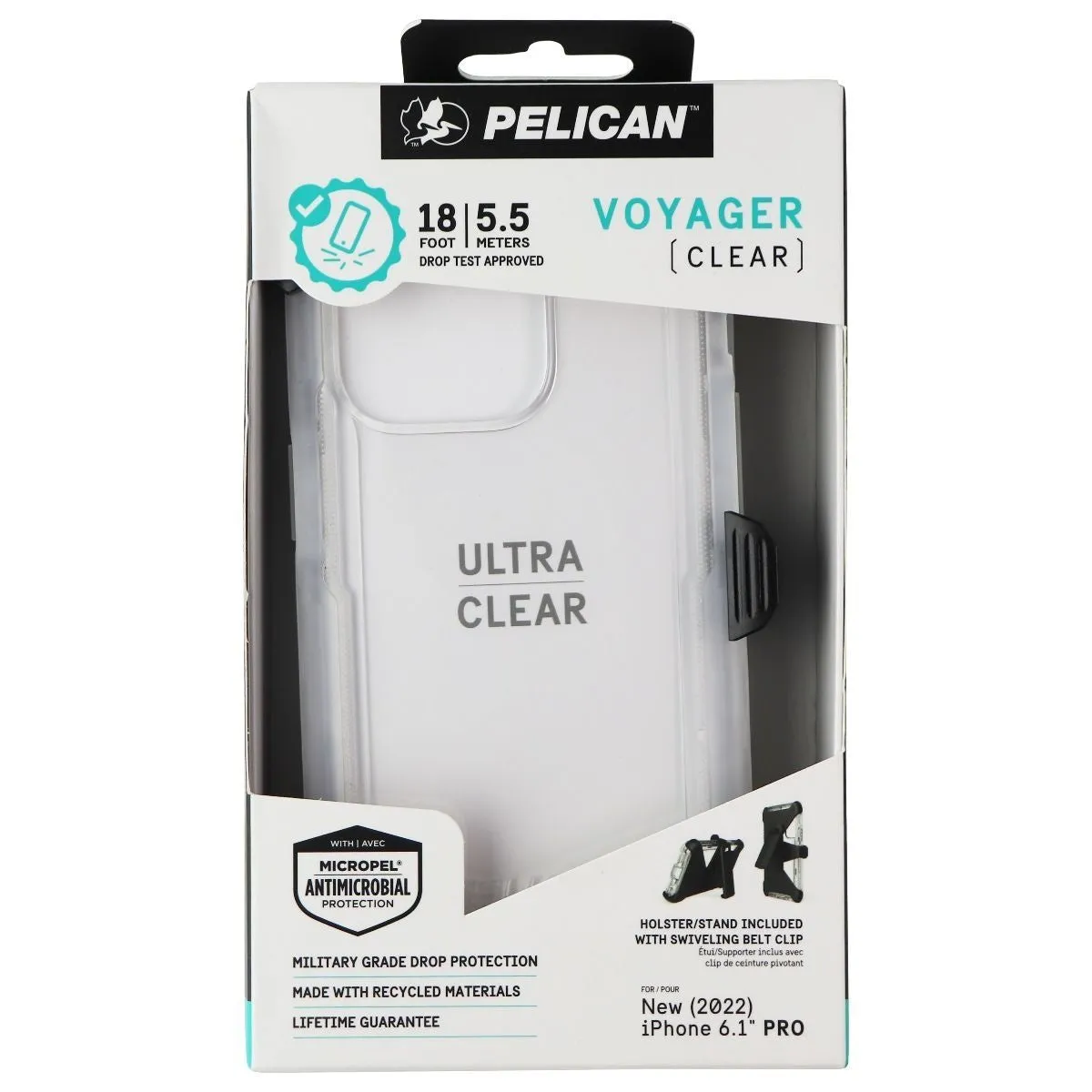 Pelican Voyager Series Case and Holster for Apple iPhone 14 Pro - Clear Metal Texture Hard Plastic