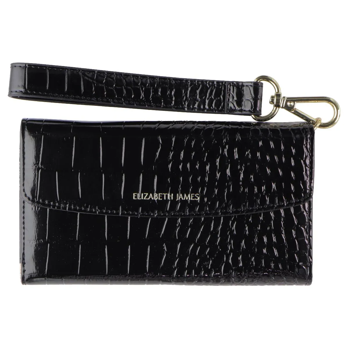 Marble Pattern Polished Texture Design Elizabeth James Wristlet Folio for MagSafe for iPhone 15/14/13 - Black Croc