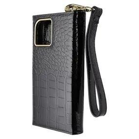 Elizabeth James Wristlet Folio for MagSafe for iPhone 15/14/13 - Black Croc Unique Pattern