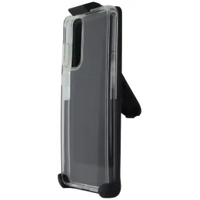 Strong Grip Matte Texture Finish Encased Clear Case with Holster for Samsung Galaxy A73 5G - Clear