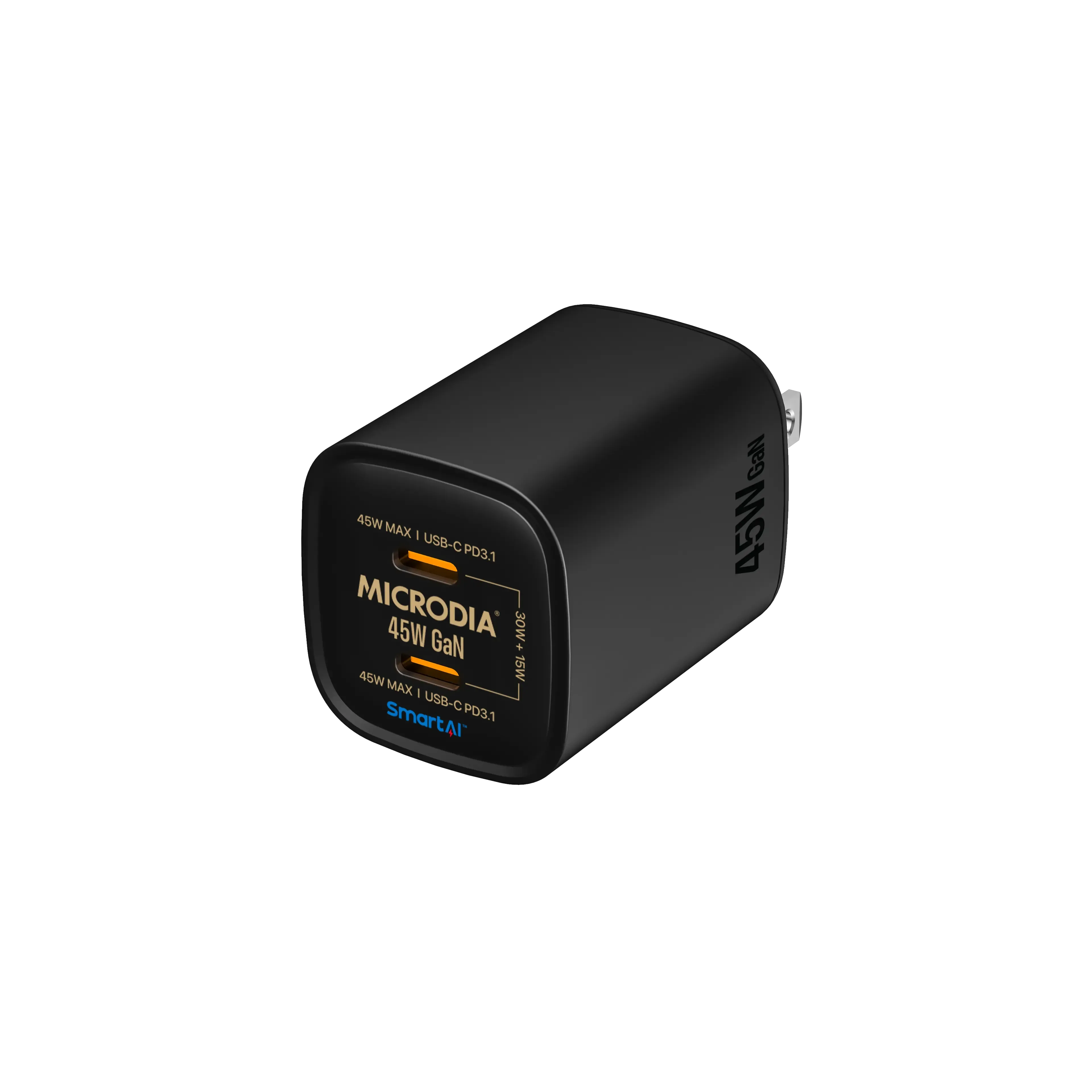 Comfort Fit Edge MICRODIA SMARTCube? Nano 45W GaN Pro Wall Charger, Dual USB-C PD3.0