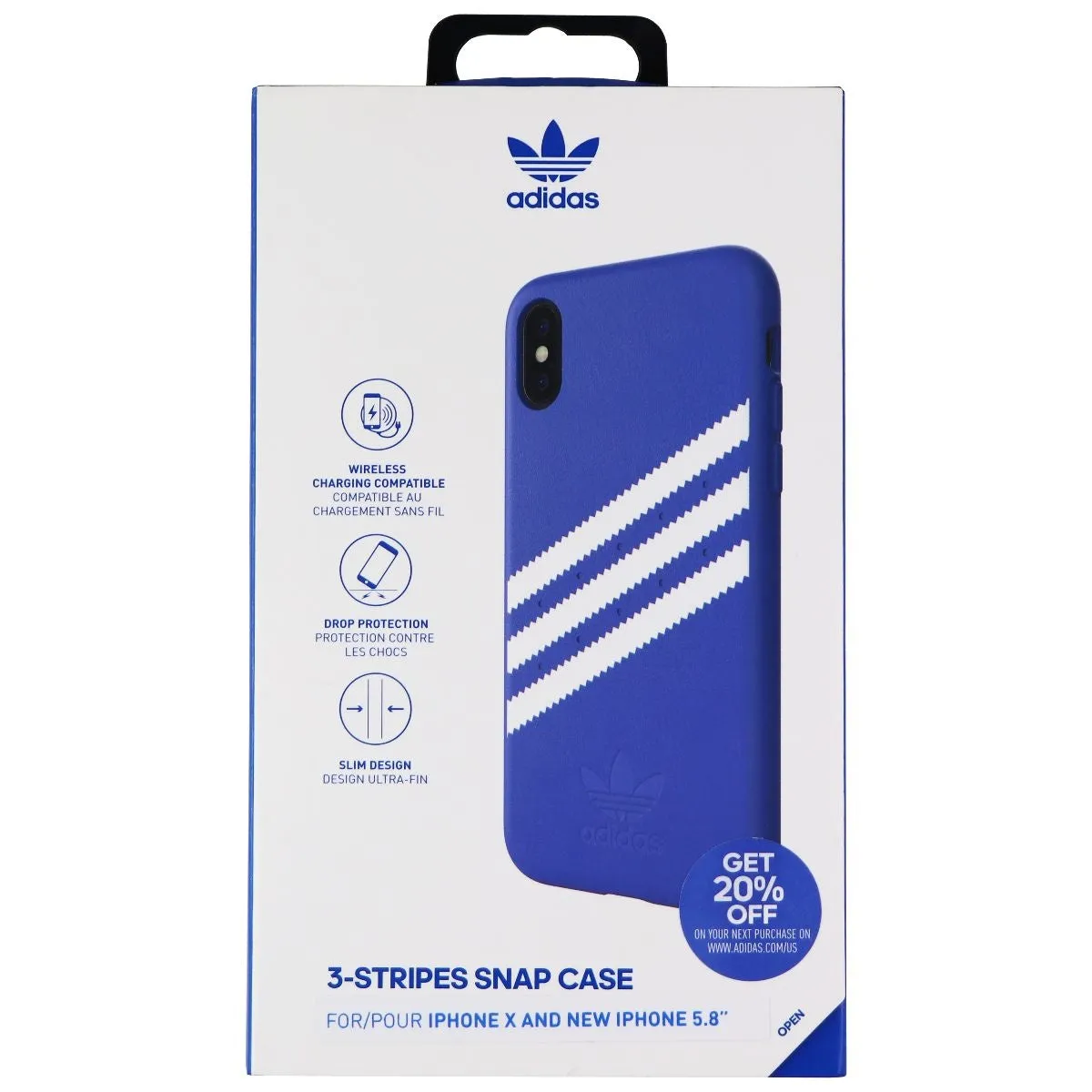 Fashion Choice Adidas 3-Stripe Snap Case for Apple iPhone Xs and iPhone X - Blue and White