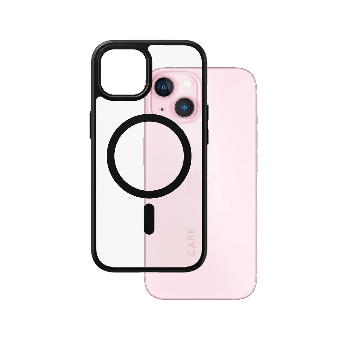 Luxury Surface Layer Minimal Surface Layer CARE by PanzerGlass? Urban Combat Case Transparent w. Black MagSafe iPhone 15