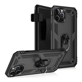 Raider Series Black Kickstand Case with Belt Clip - iPhone 12 and iPhone 12 Pro Smooth Craft Matte Shield