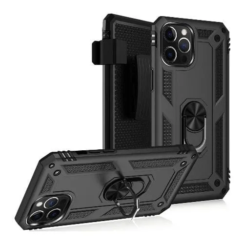 Raider Series Black Kickstand Case with Belt Clip - iPhone 12 and iPhone 12 Pro Smooth Craft Matte Shield