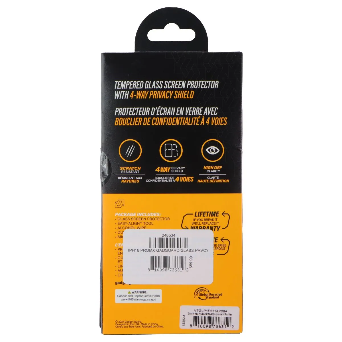 Gadget Guard - Glass with 4 Way Privacy - Screen Protector for iPhone 16 Pro Max Outdoor Screen Protection