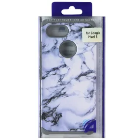 ASMYNA Dual-Layer Case for Google Pixel 3 - Blue Marble/Silver Comfort Texture Finish