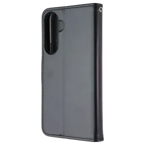 Practical Accessory Minimal Detail Texture SYB Tech Accessory Folio Case for Samsung Galaxy A35 5G - Black Leather