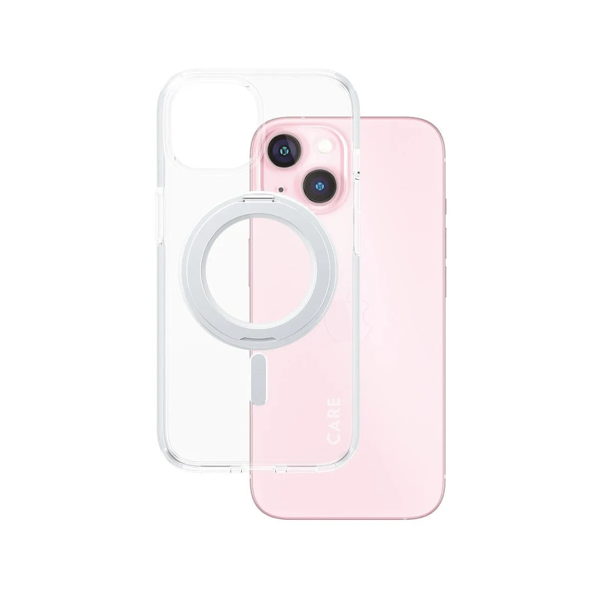 CARE by PanzerGlass? Case Transparent w. Silver Kickstand & MagSafe iPhone 15 Stylish Texture