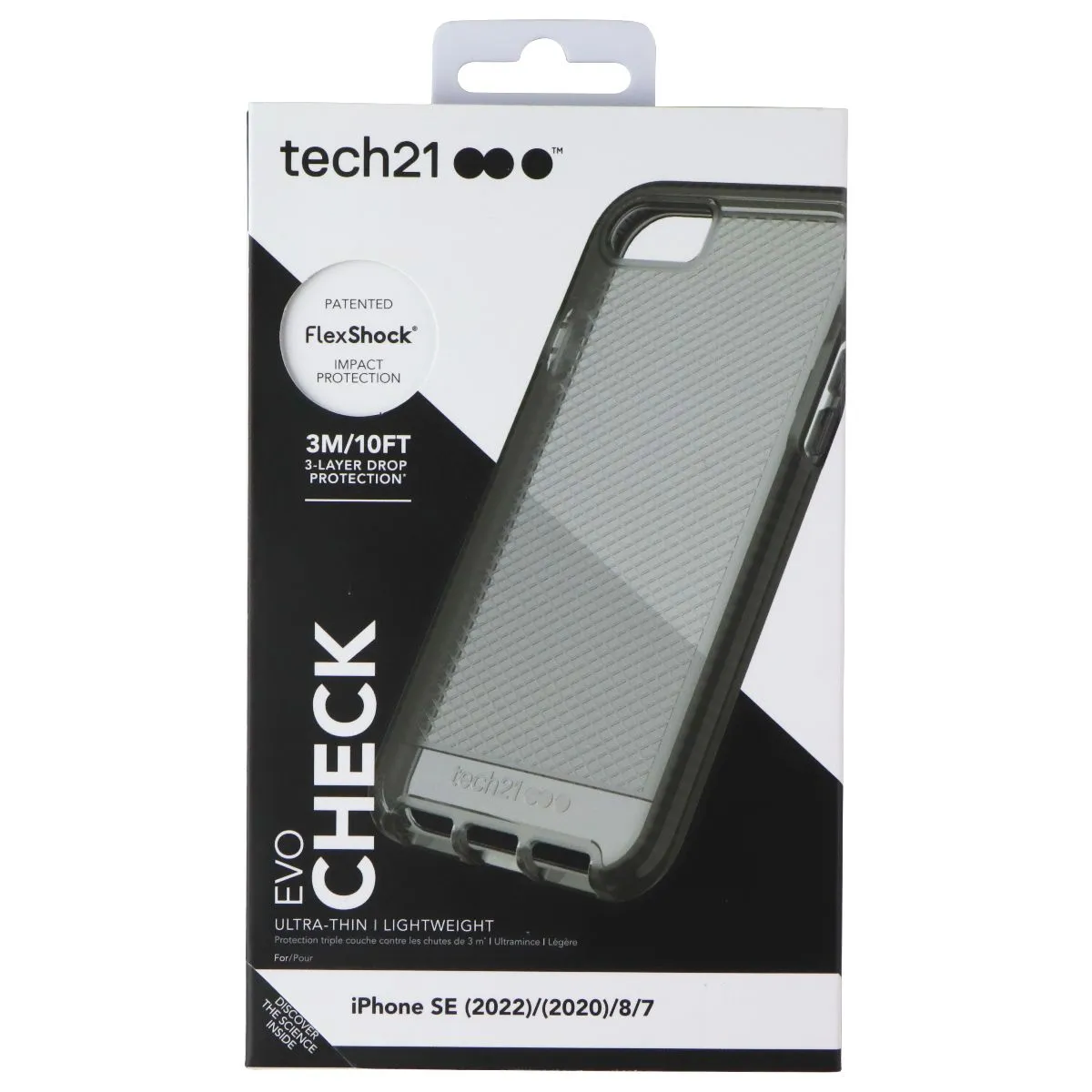 Tech21 Evo Check Series Flexible Case Cover iPhone 8 / 7 - Smokey Tint / Black Matte Surface Design Hybrid Build
