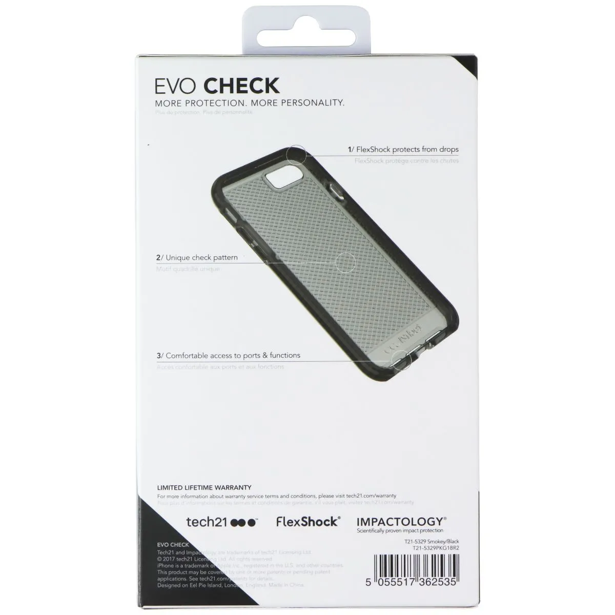 Hybrid Edge Finish Tech21 Evo Check Series Flexible Case Cover iPhone 8 / 7 - Smokey Tint / Black
