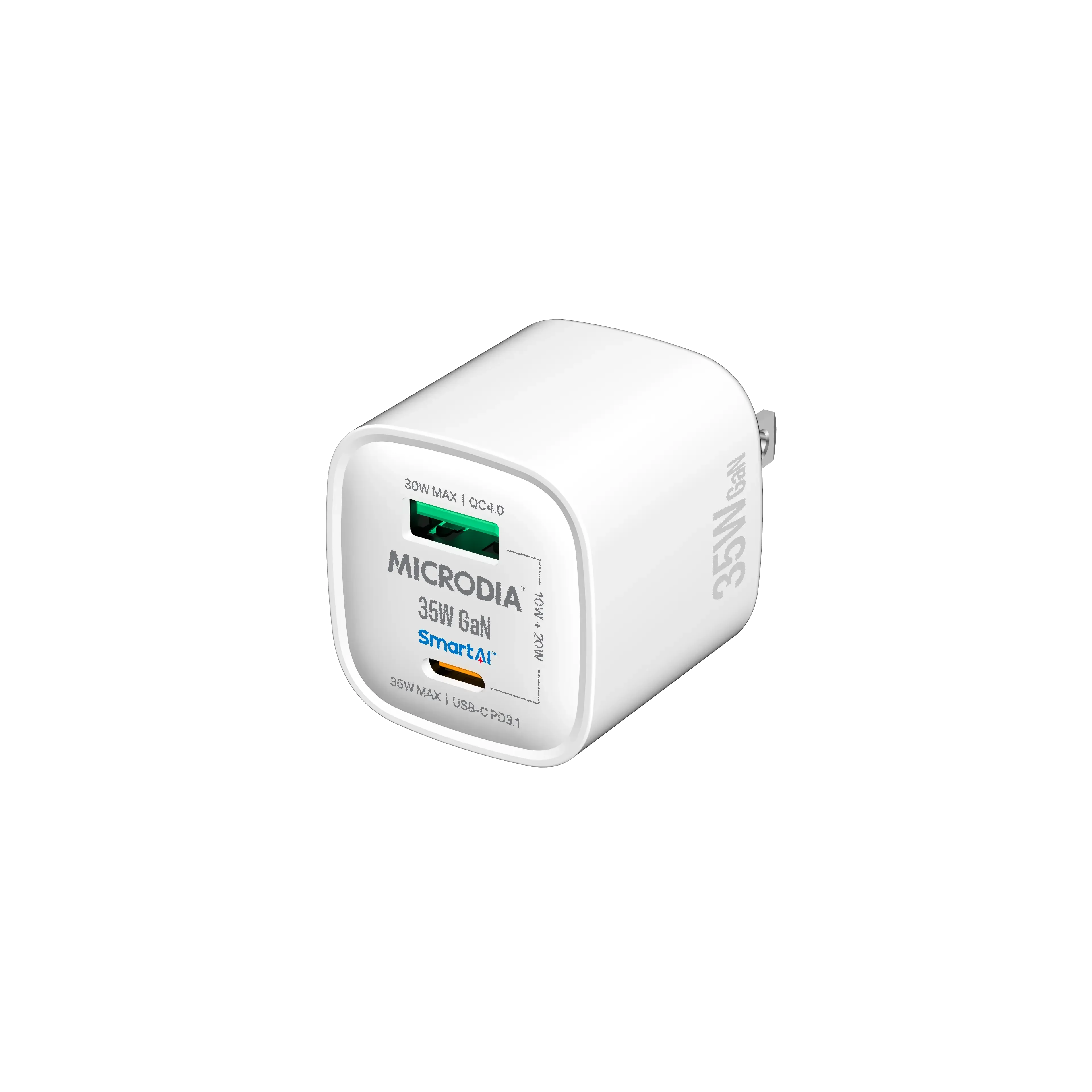 MICRODIA SMARTCube? Nano 35W, GaN Wall Charger, USB-C PD3.1   USB-A QC4.0 Hybrid Touch