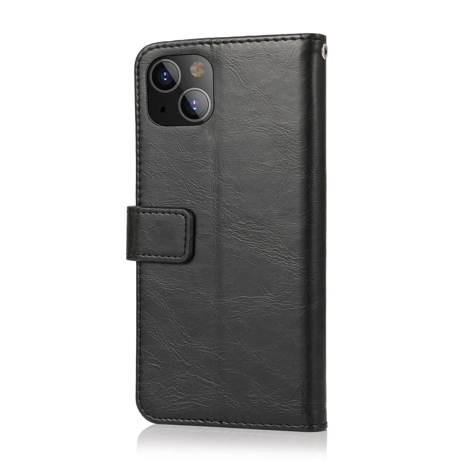 Smooth Layer Texture Indy Series Black Leather Wallet Case - iPhone 13 Mini